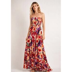 Abel The Label Floral Strapless Smocked Maxi Dress size XS Multicolor New